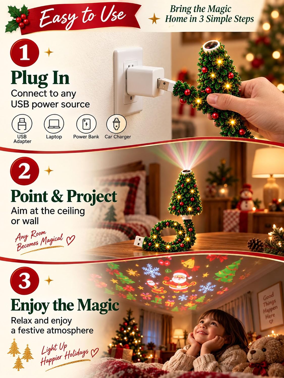 USB Christmas Tree Projector – HD LED With 6 Scenes